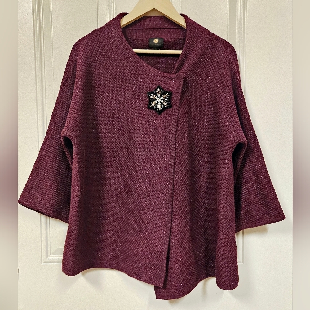 JM Collection Women's Sweater Cardigan Wrap pin Brooch Size L Purple Metallic